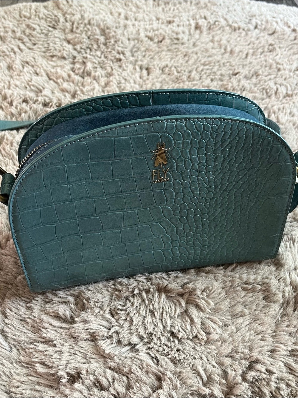 FLY London Teal faux Croc-Embossed Crossbody Shoulder Bag